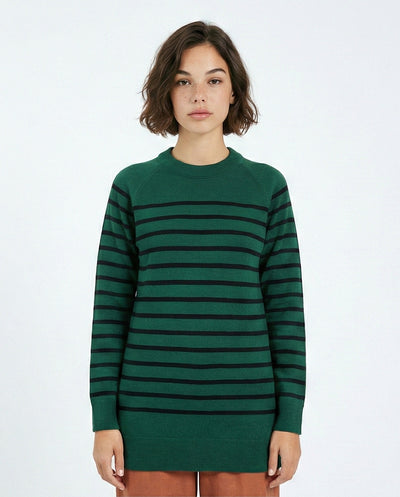 Long Sleeves Striped Long Pullover - Dark Green & Black
