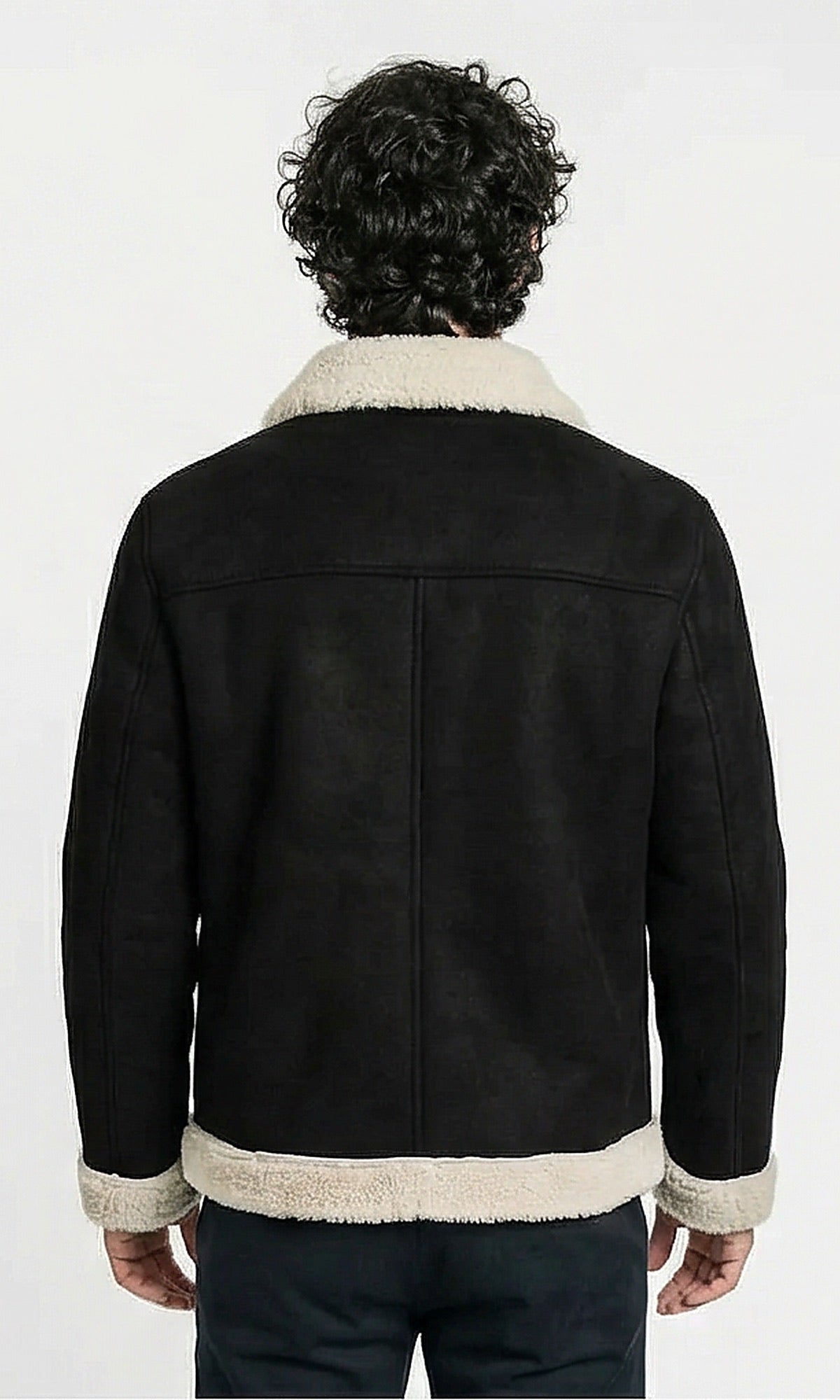 جاكيت طيار من الشمواه الأسود والشمواه الصناعي