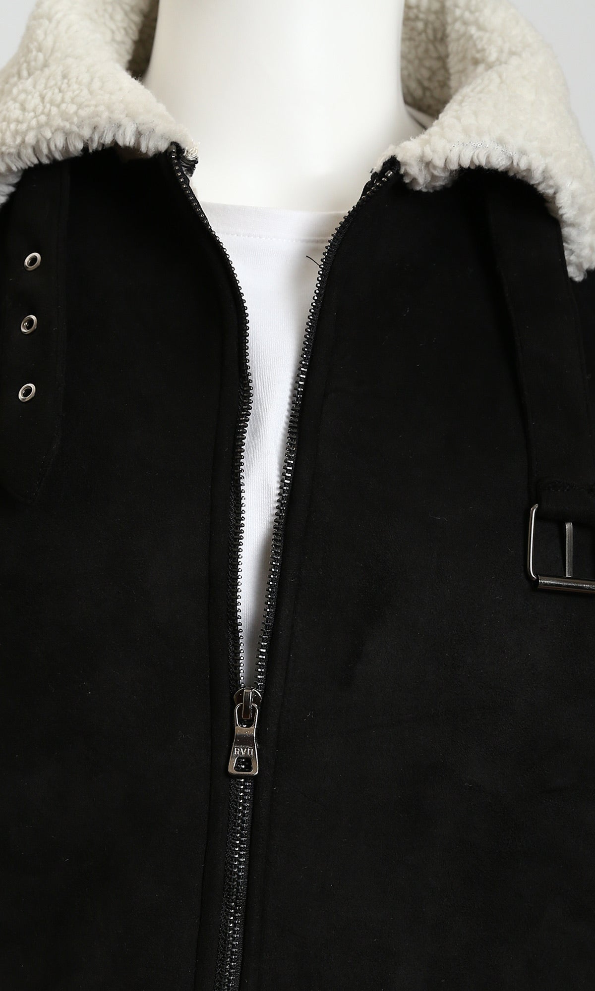 جاكيت طيار من الشمواه الأسود والشمواه الصناعي