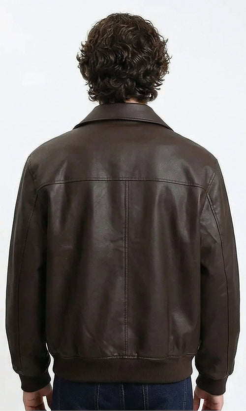 Classic Brown Bomber Jacket with Front Pockets