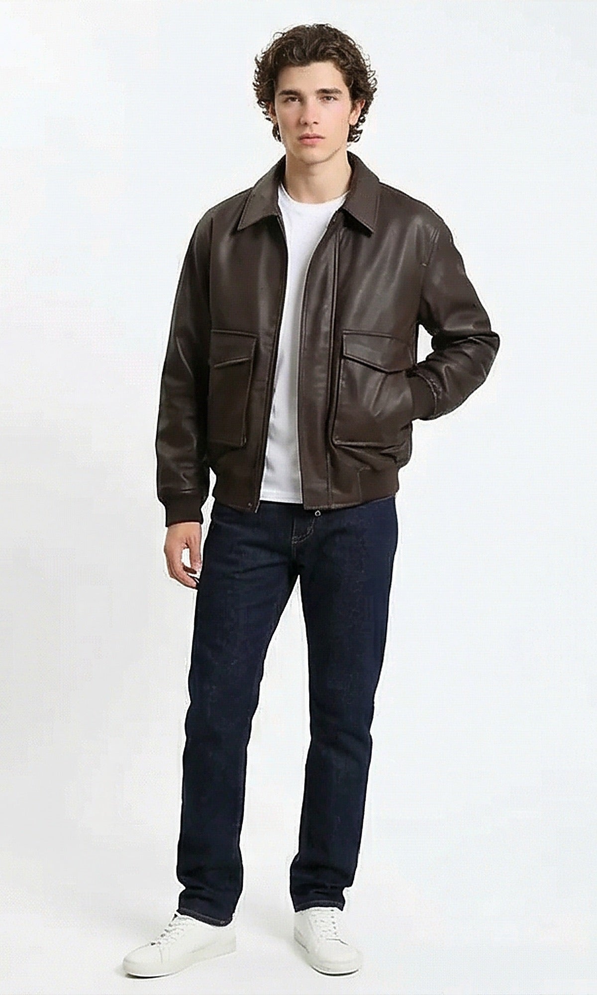 Classic Brown Bomber Jacket with Front Pockets
