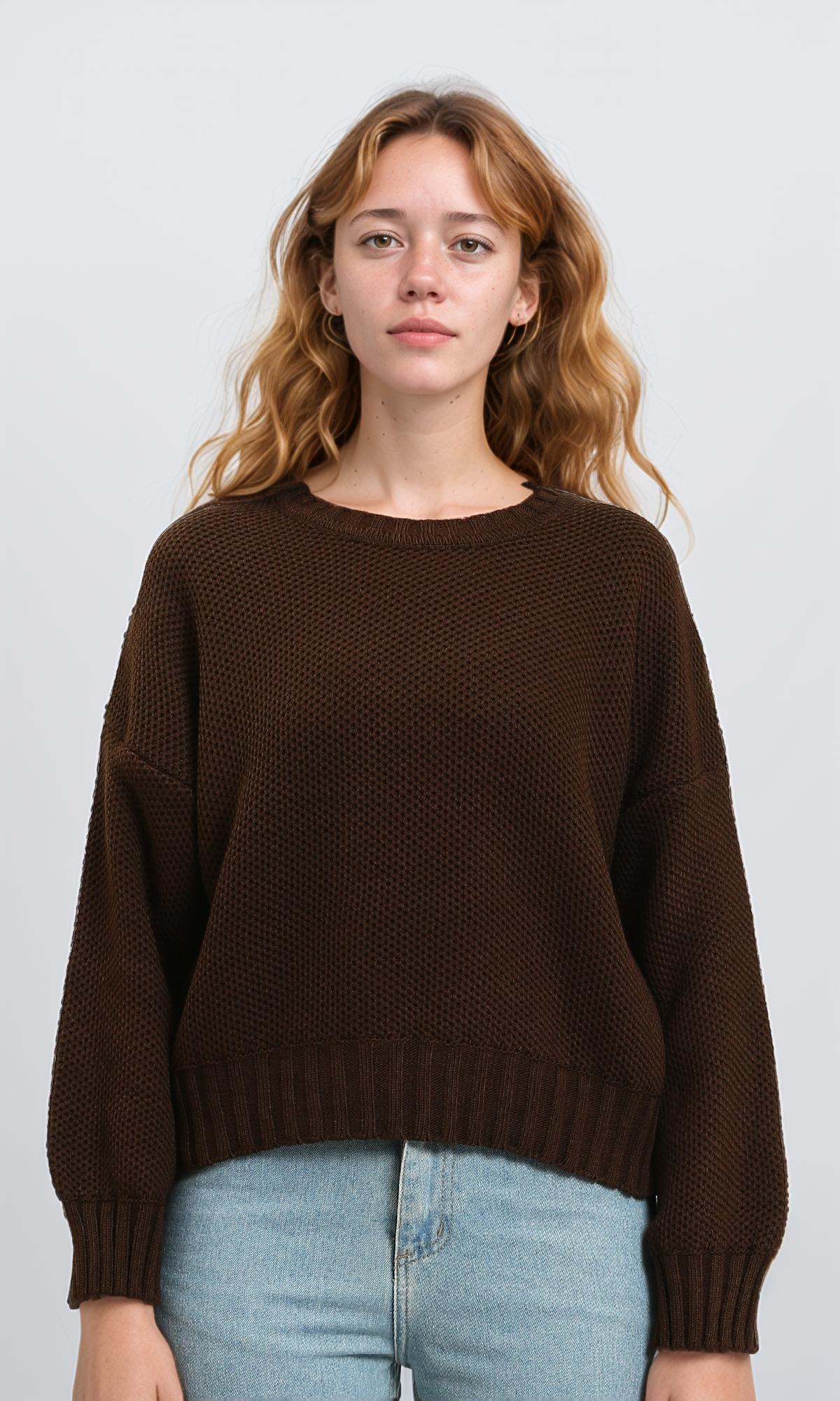 Drop-Shoulders Chunky Knit Pullover - Burnt Brown