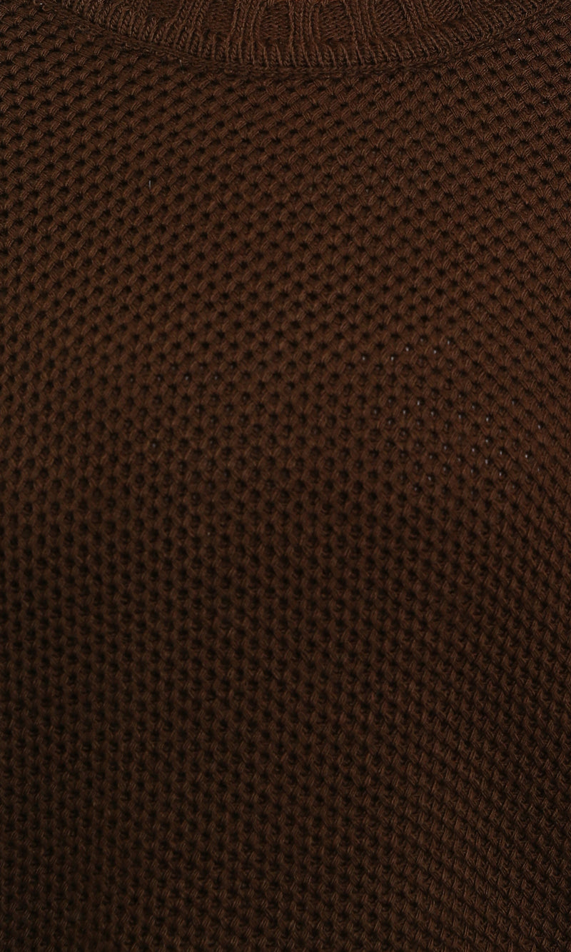 R214347 - Drop-Shoulders Chunky Knit Pullover - Burnt Brown