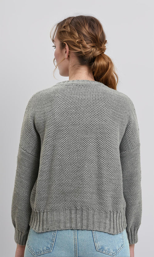 R214349 - Drop-Shoulders Chunky Knit Pullover - Heather Grey