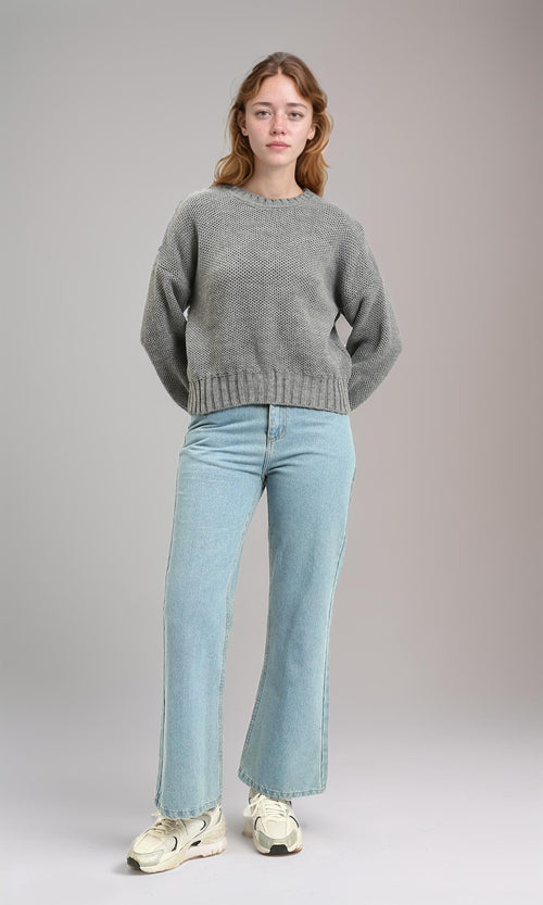 R214349 - Drop-Shoulders Chunky Knit Pullover - Heather Grey