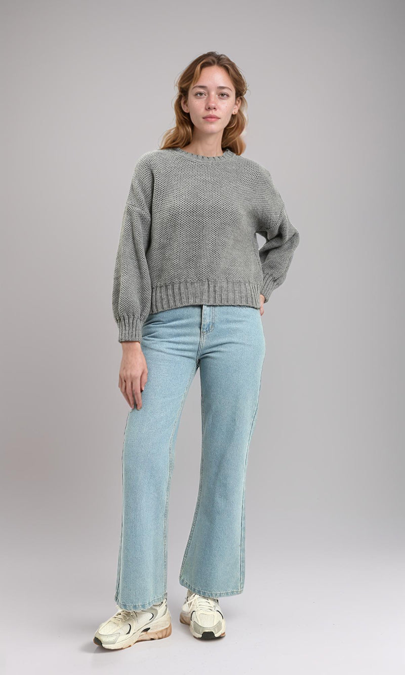 R214349 - Drop-Shoulders Chunky Knit Pullover - Heather Grey