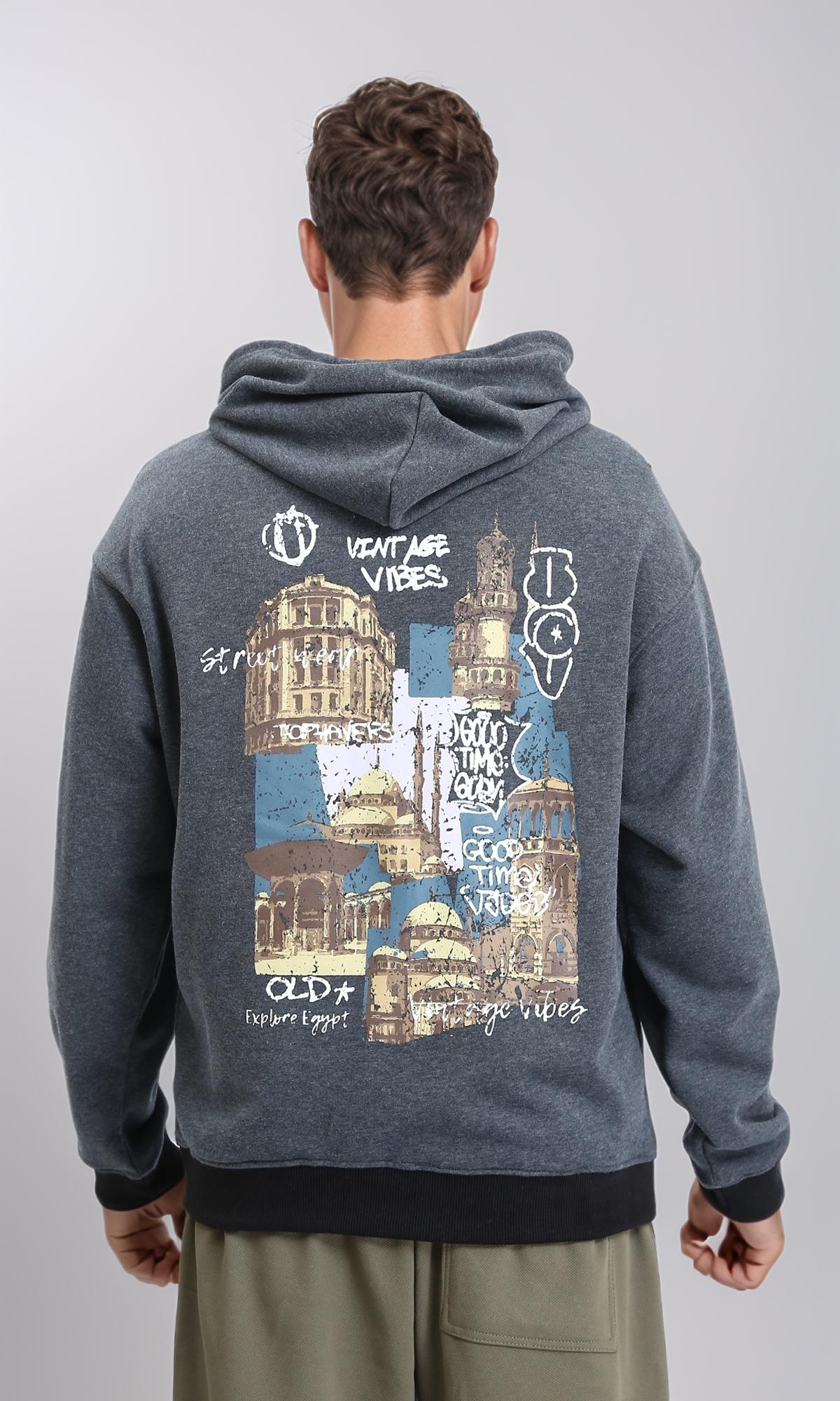 R214394 - Front & Back Print Winter Hoodie - Heather Dark Grey