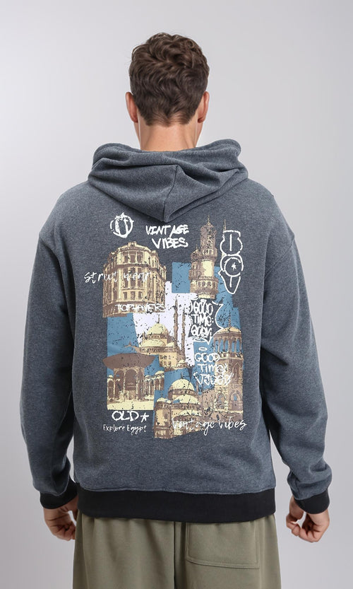 R214394 - Front & Back Print Winter Hoodie - Heather Dark Grey