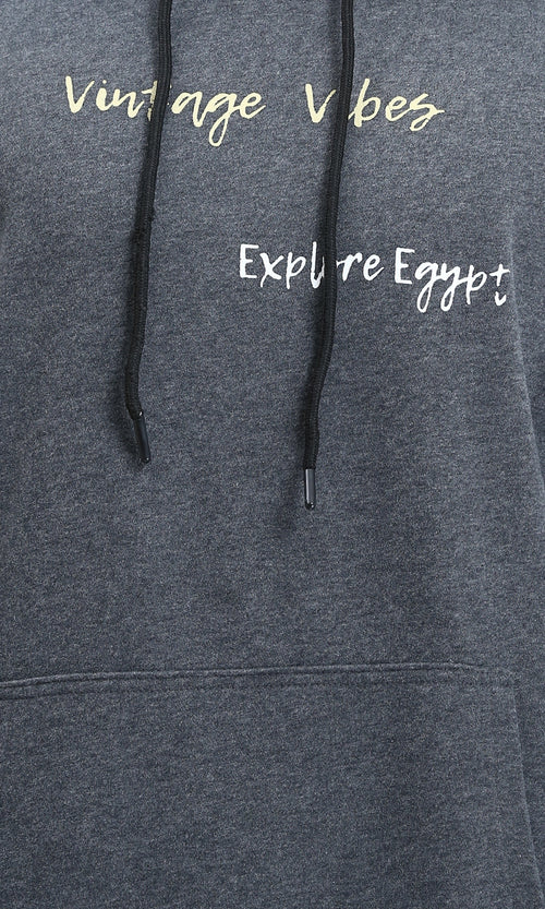 R214394 - Front & Back Print Winter Hoodie - Heather Dark Grey