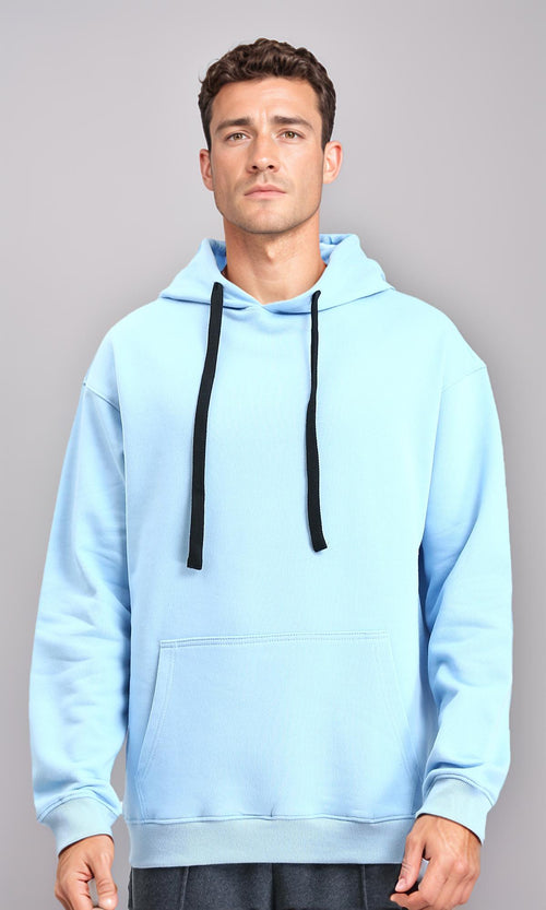 R214395 - Solid Hoodie with Ribbed Hem - Sky Blue