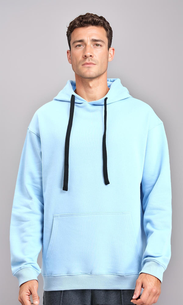 R214395 - Solid Hoodie with Ribbed Hem - Sky Blue