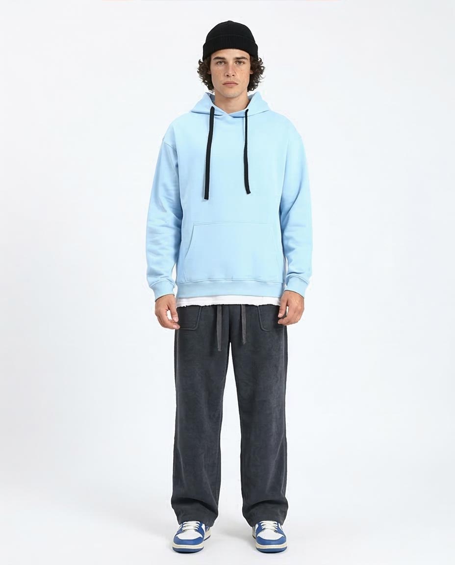 Ravin Men’s Relaxed-Fit Fleece Hoodie with Contrast Drawstrings – Baby Blue - R214395