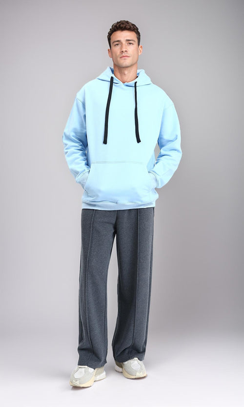 R214395 - Solid Hoodie with Ribbed Hem - Sky Blue