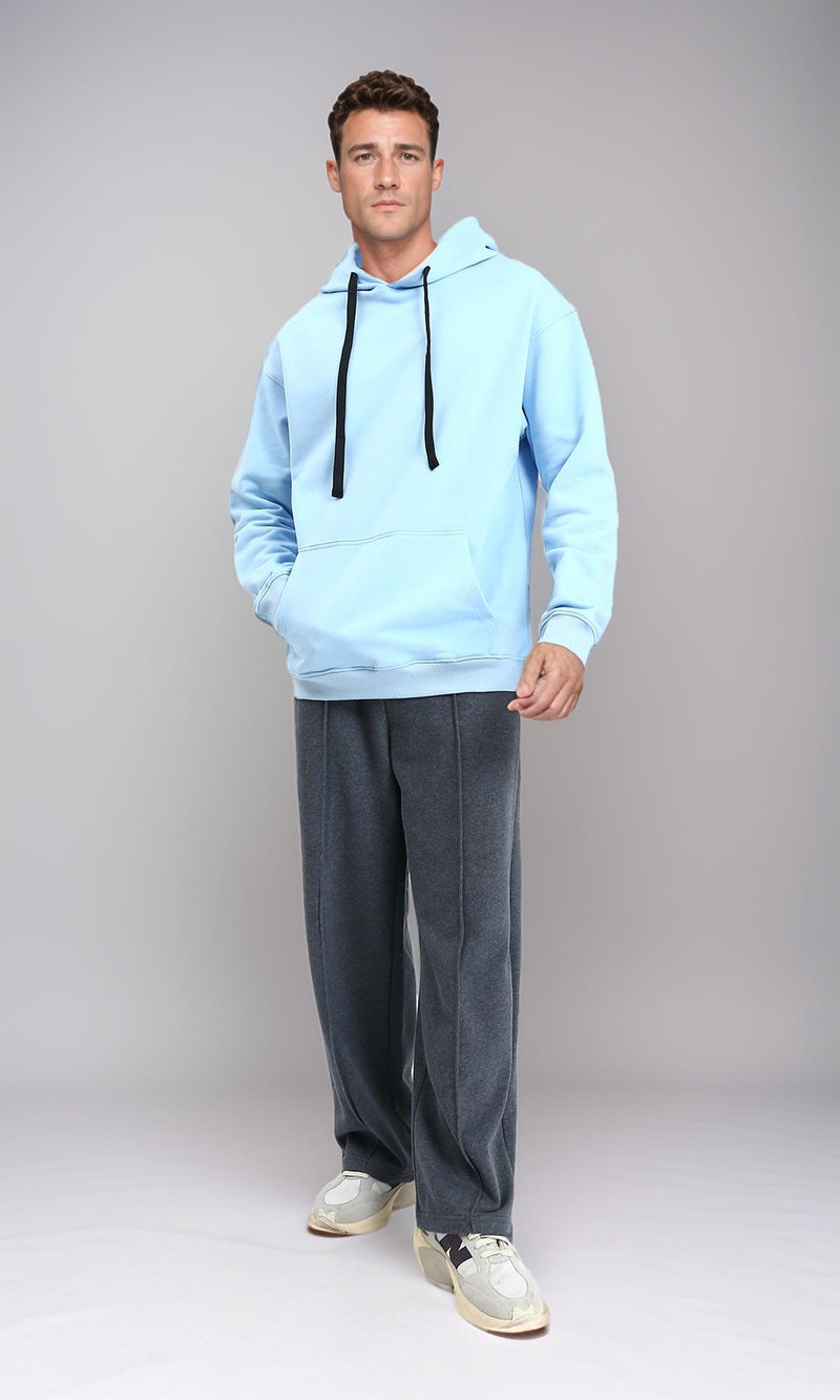R214395 - Solid Hoodie with Ribbed Hem - Sky Blue