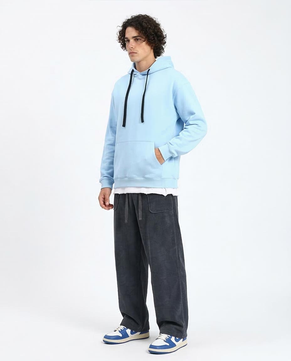 Ravin Men’s Relaxed-Fit Fleece Hoodie with Contrast Drawstrings – Baby Blue - R214395
