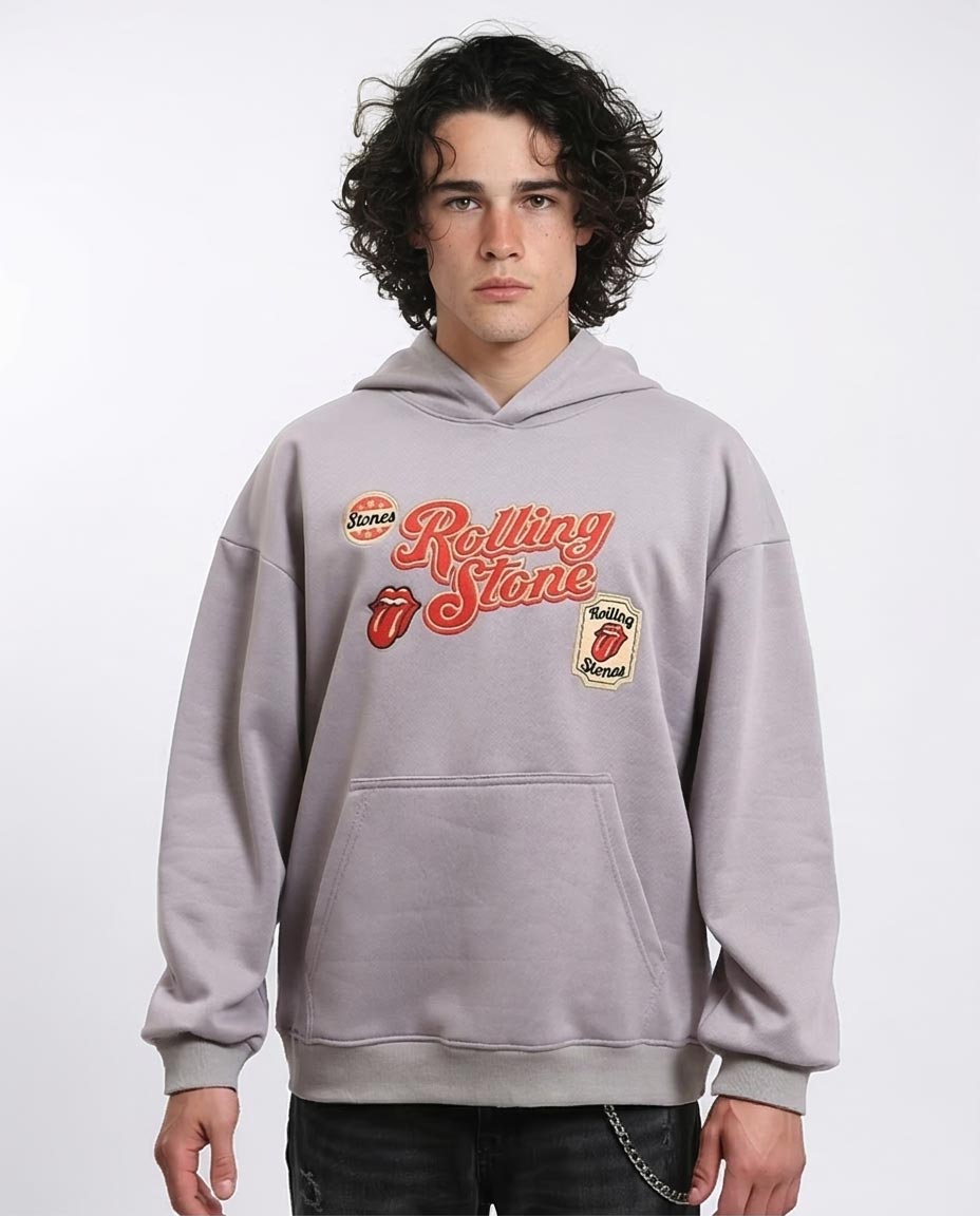 Men's Rolling Stones Oversized Graphic Hoodie - Lavender Grey - Grey