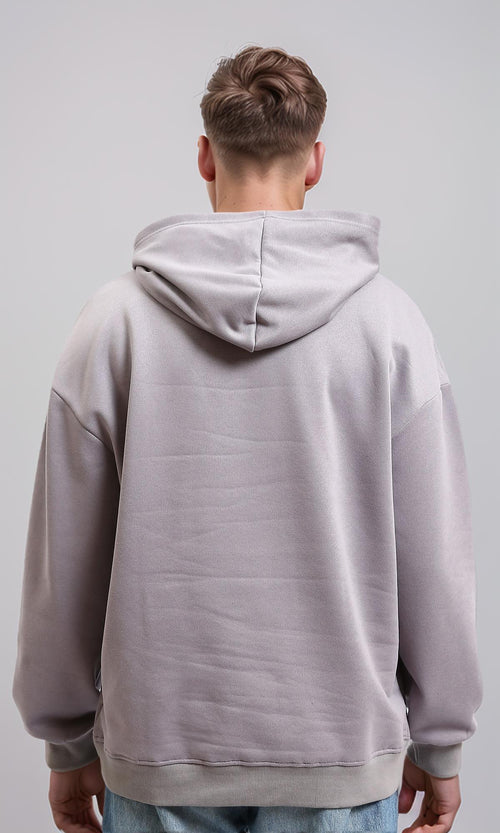 R214397 - Patched Rolling Stone Slip On Hoodie - Grey