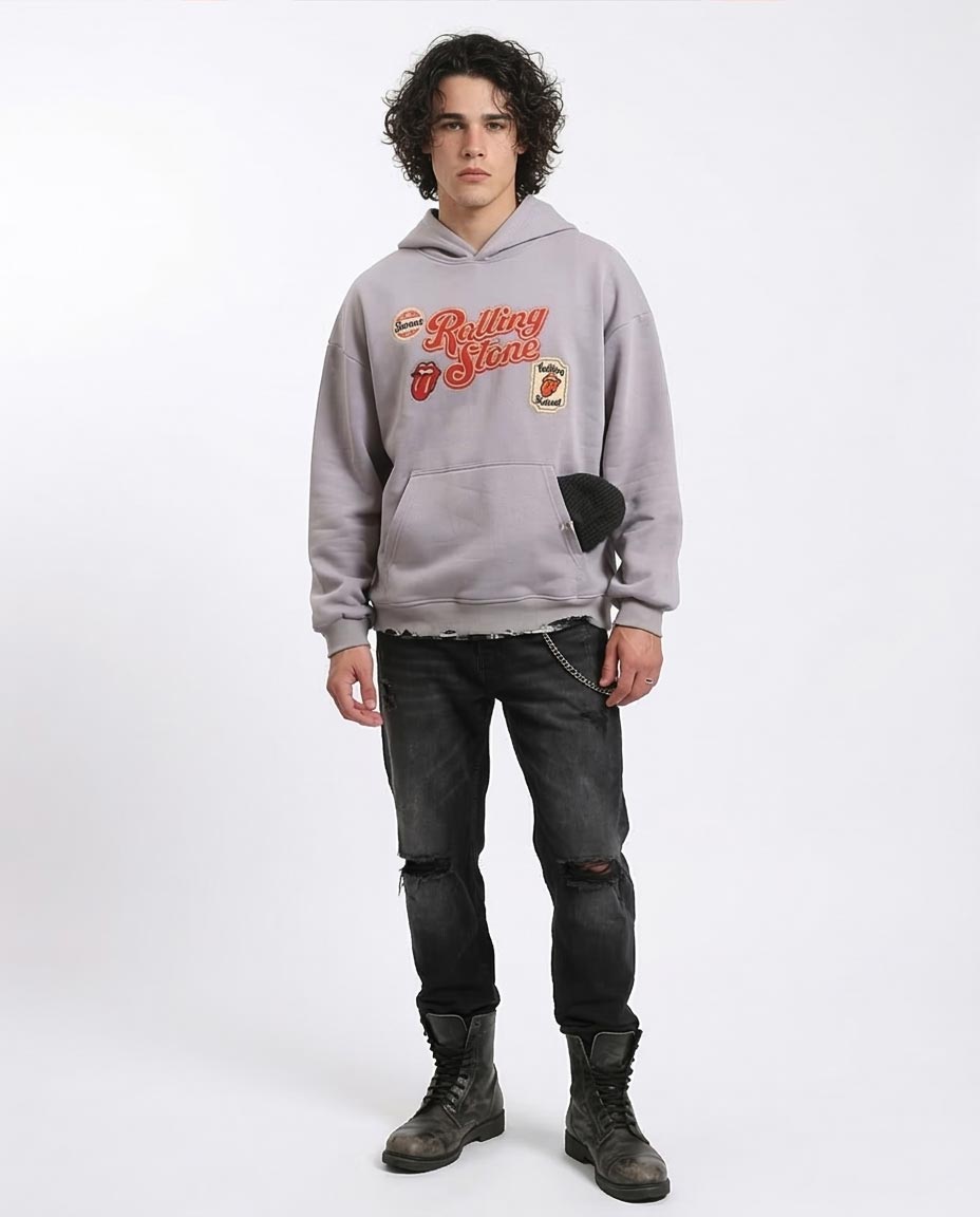 Ravin Men's Rolling Stones Oversized Graphic Hoodie – Lavender Grey - Grey - R214397