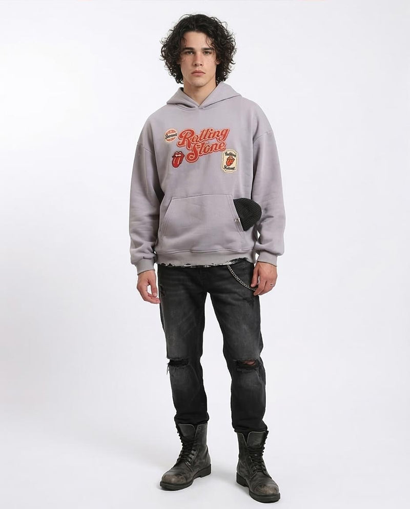 Ravin Men's Rolling Stones Oversized Graphic Hoodie – Lavender Grey - Grey - R214397