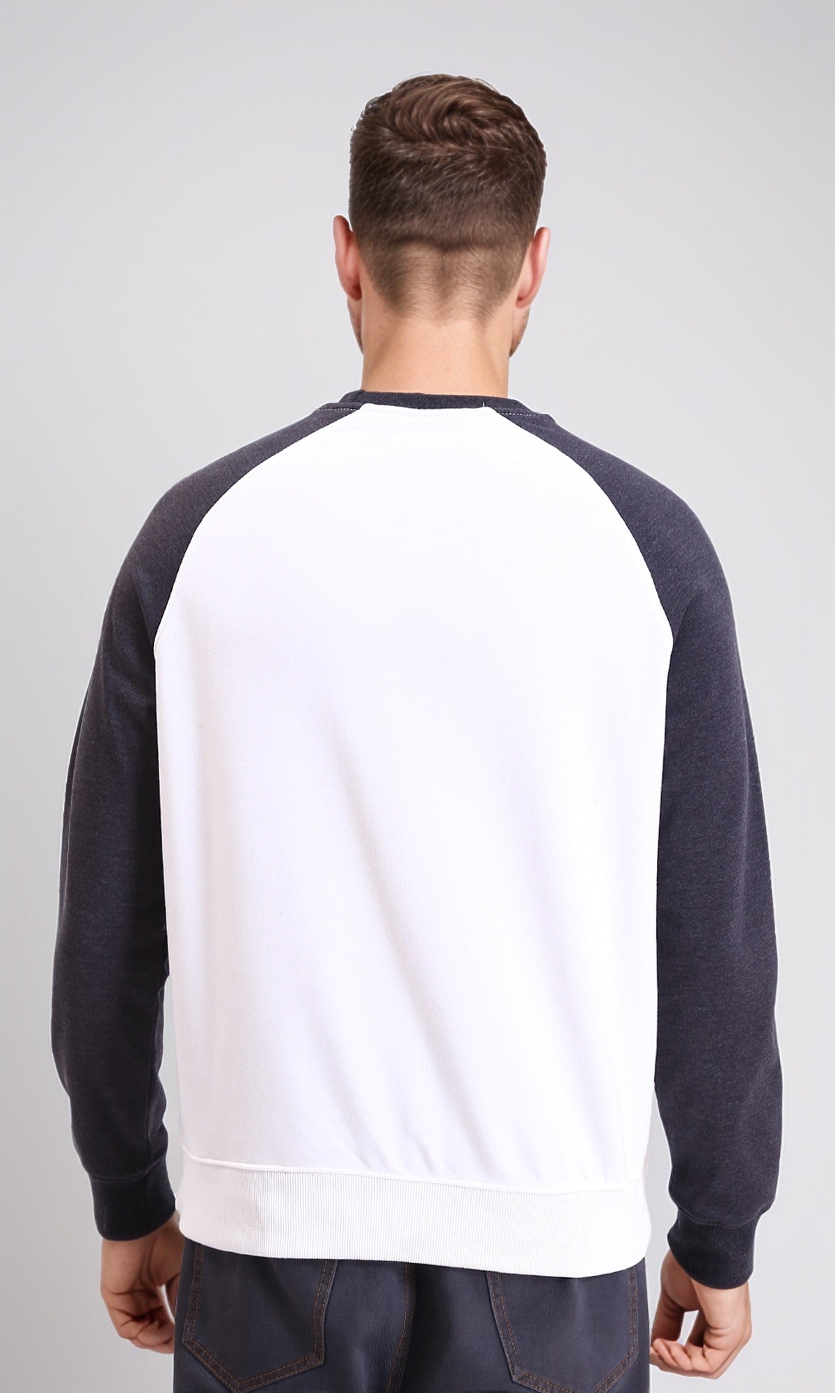 Bi-Tone Long Sleeves Sweatshirt - Dark Grey & White