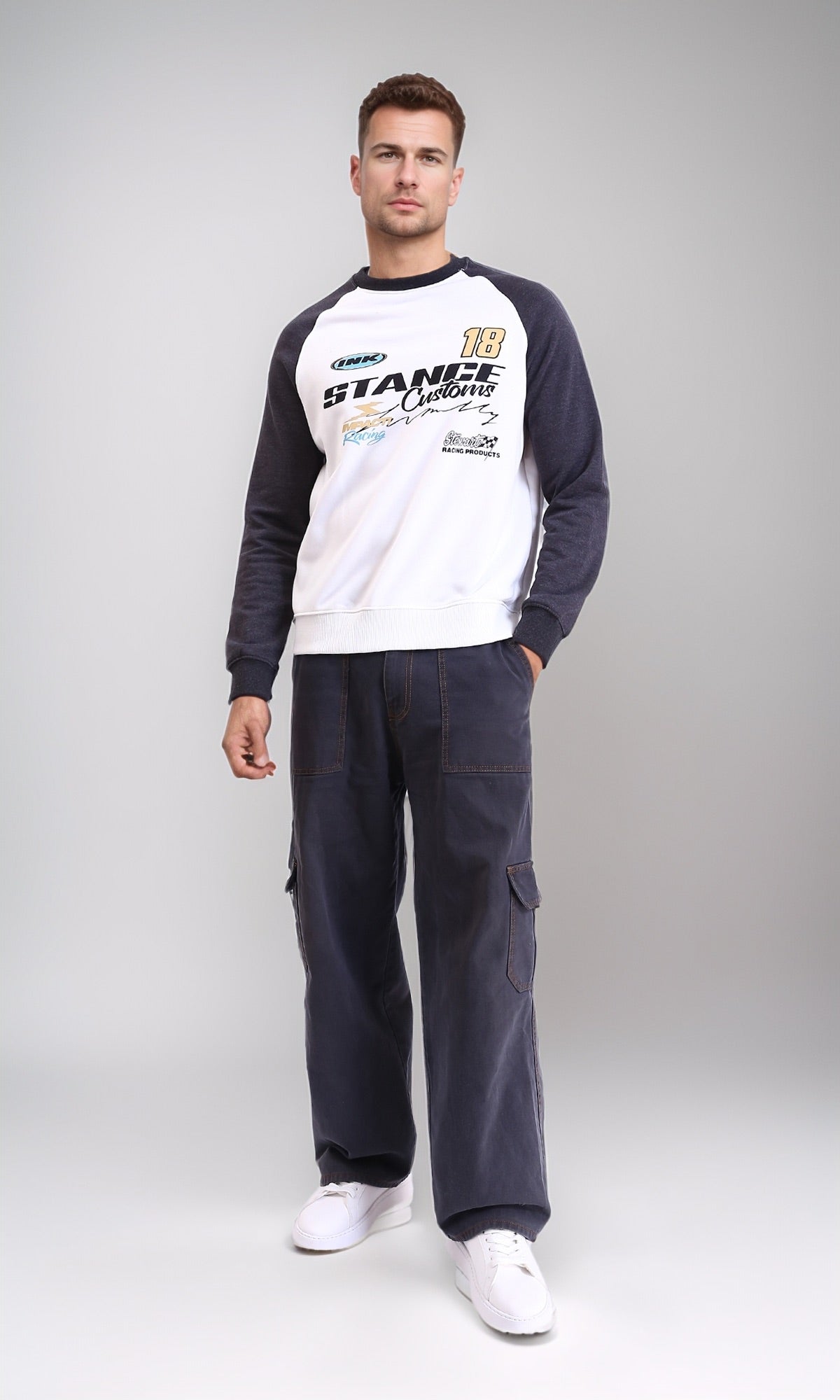 R214399 - Bi-Tone Long Sleeves Sweatshirt - Dark Grey & White