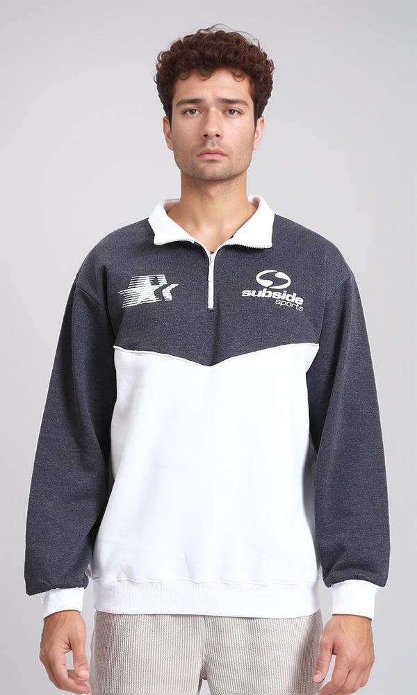 R214400 - Subside Sports Zipped Sweatshirt - Heather Dark Grey & White