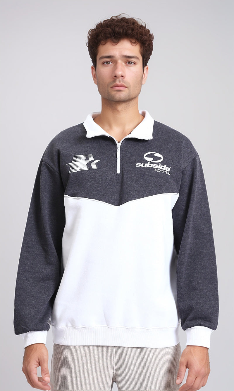R214400 - Subside Sports Zipped Sweatshirt - Heather Dark Grey & White