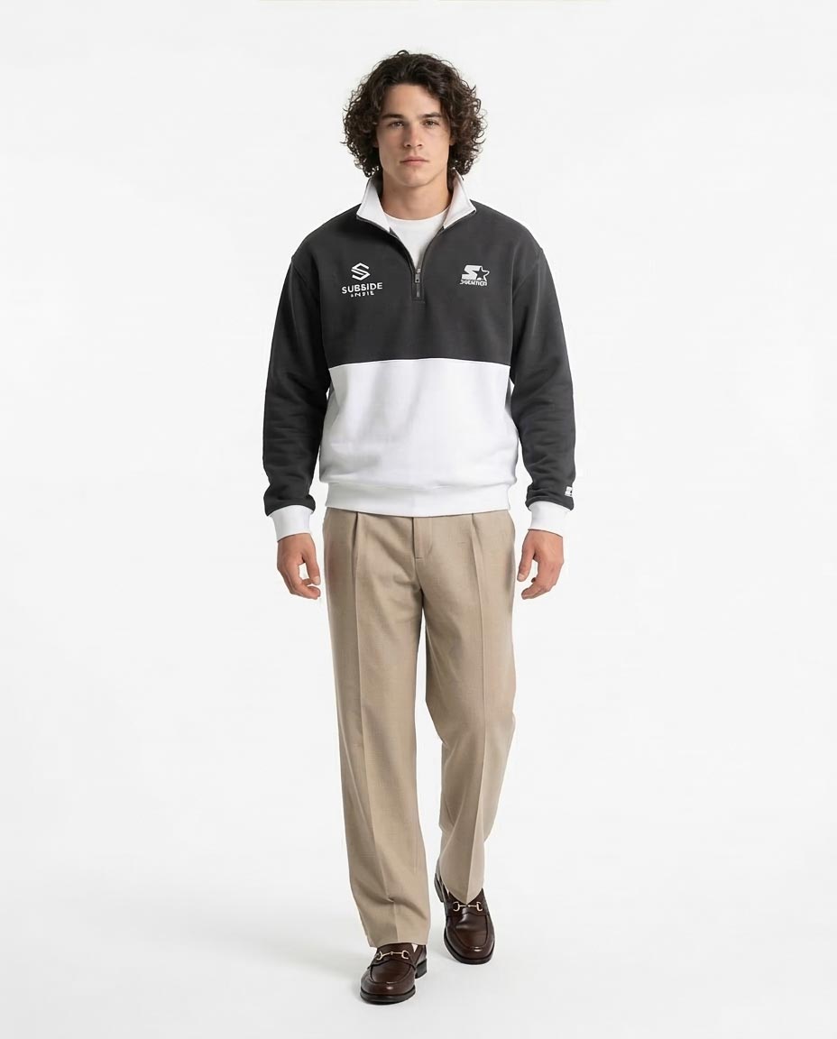 Ravin x Starter "Subside" Quarter-Zip Sweatshirt – Vintage Heritage Edition - Heather Dark Grey & White - R214400