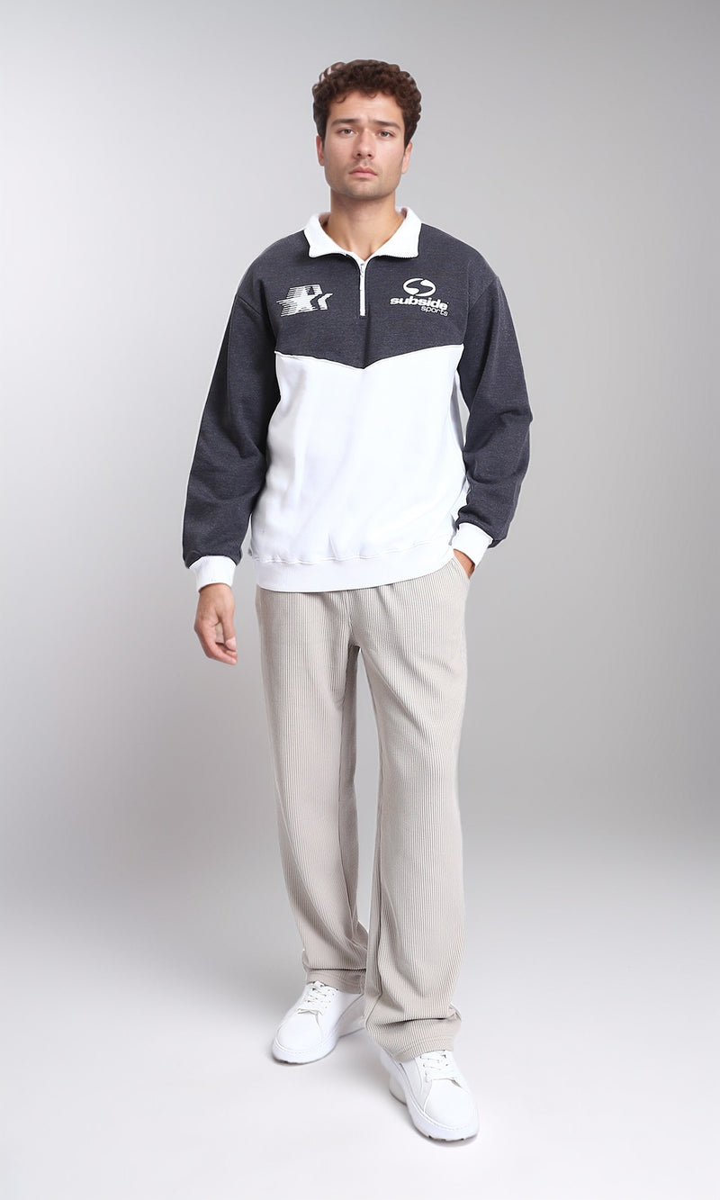 R214400 - Subside Sports Zipped Sweatshirt - Heather Dark Grey & White