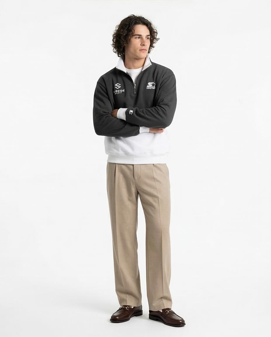 Ravin x Starter "Subside" Quarter-Zip Sweatshirt – Vintage Heritage Edition - Heather Dark Grey & White - R214400