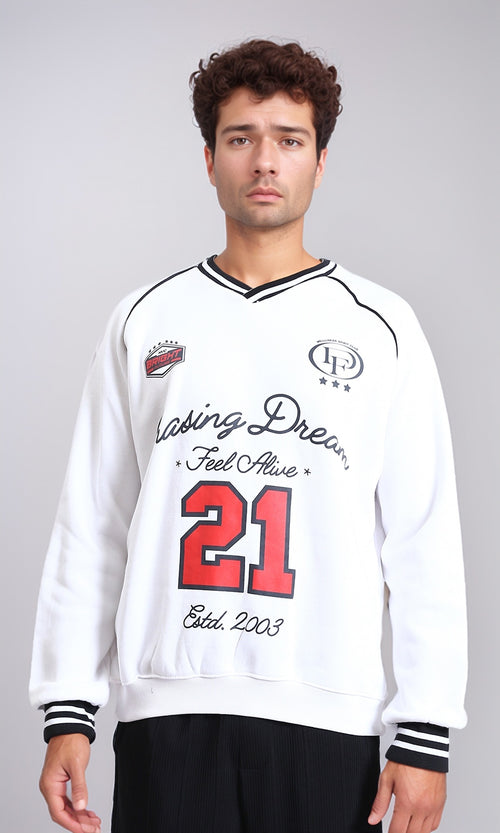 R214402 - Long Sleeves Sweatshirt with "Lasing Dream" Print - White