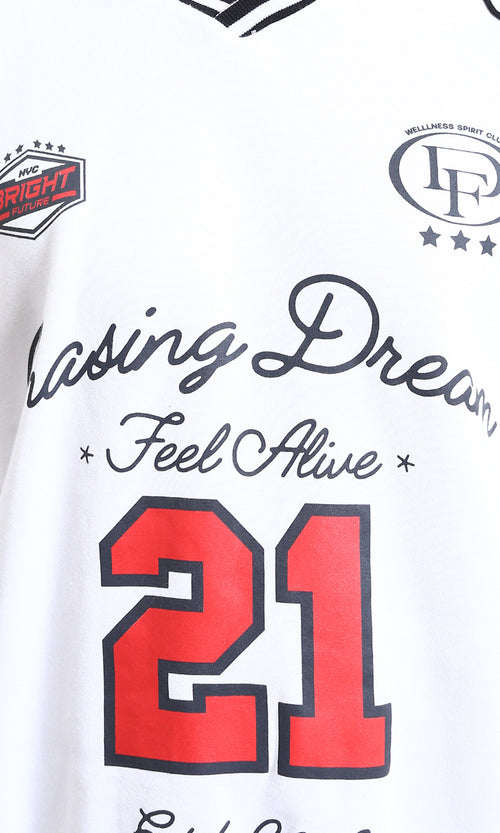 R214402 - Long Sleeves Sweatshirt with "Lasing Dream" Print - White