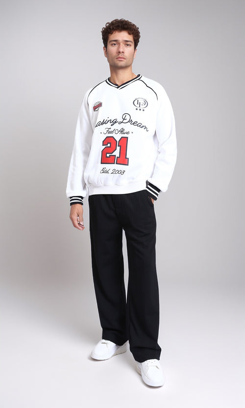 R214402 - Long Sleeves Sweatshirt with "Lasing Dream" Print - White