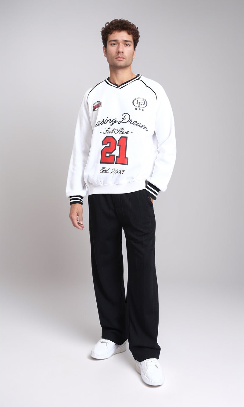 R214402 - Long Sleeves Sweatshirt with "Lasing Dream" Print - White