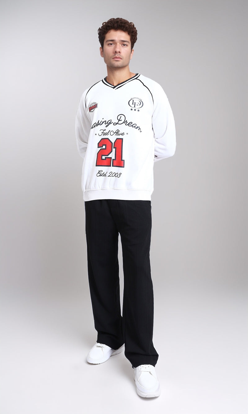 R214402 - Long Sleeves Sweatshirt with "Lasing Dream" Print - White