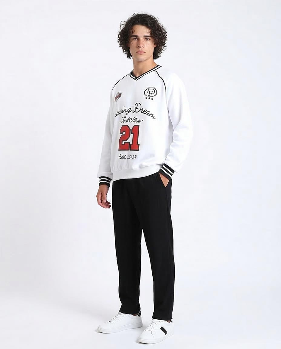 Ravin Men’s "Chasing Dream" Varsity Raglan Sweatshirt - White - R214402