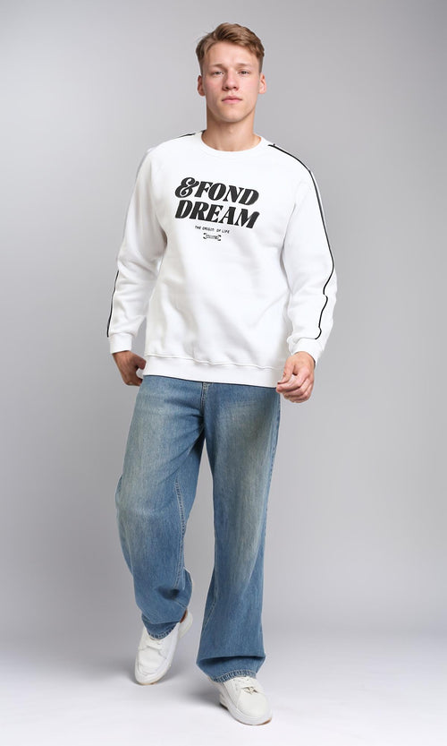 R214403 - Crew Neck Slip On Printed Sweatshirt - White