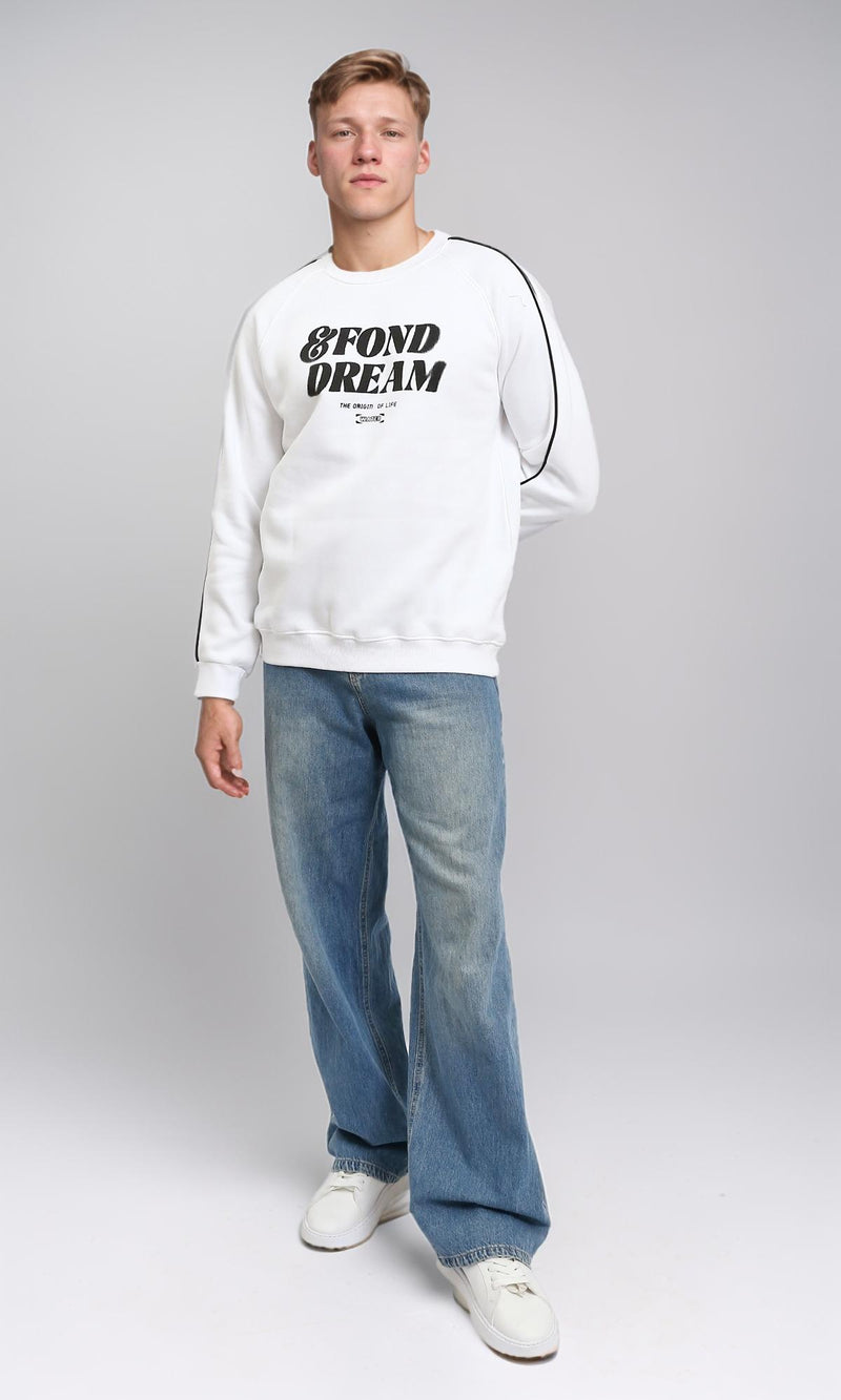 R214403 - Crew Neck Slip On Printed Sweatshirt - White
