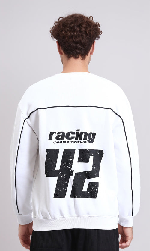 R214404 - Slip On Racing-Style Winter Sweatshirt - White