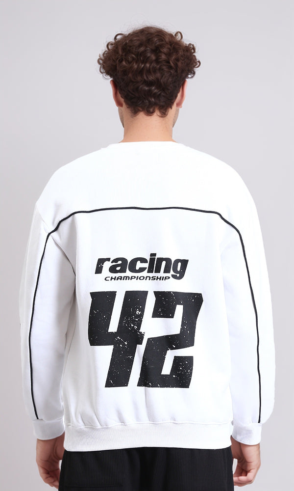 R214404 - Slip On Racing-Style Winter Sweatshirt - White