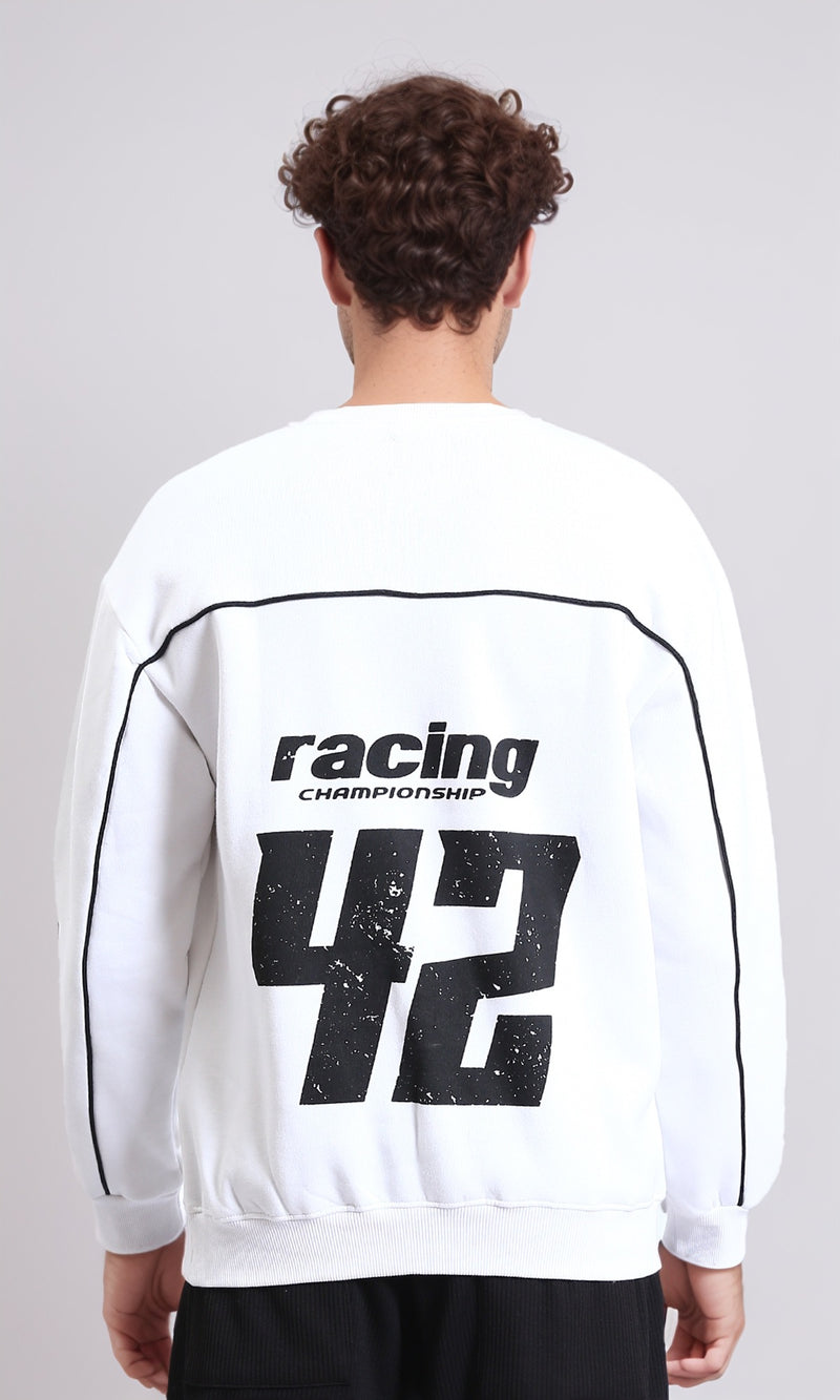 R214404 - Slip On Racing-Style Winter Sweatshirt - White