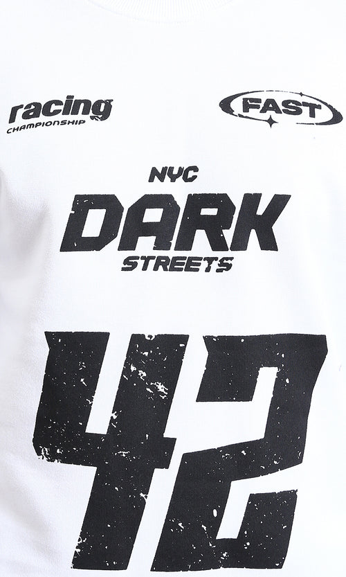 R214404 - Slip On Racing-Style Winter Sweatshirt - White