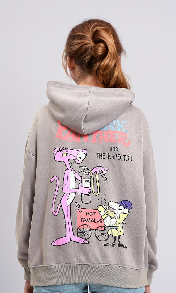 R214409 - "The Pink Panther" Printed Winter Hoodie - Medium Grey