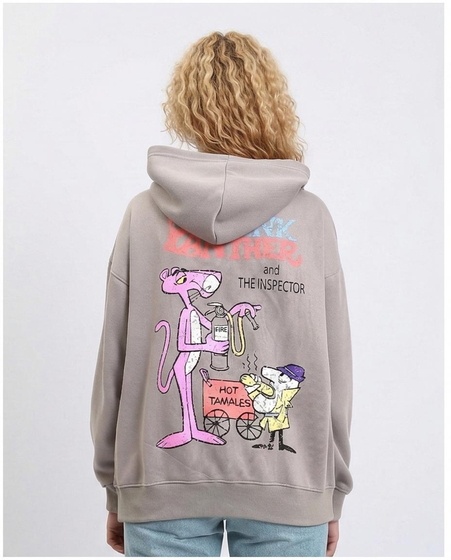 R214409 - "The Pink Panther" Printed Winter Hoodie - Medium Grey