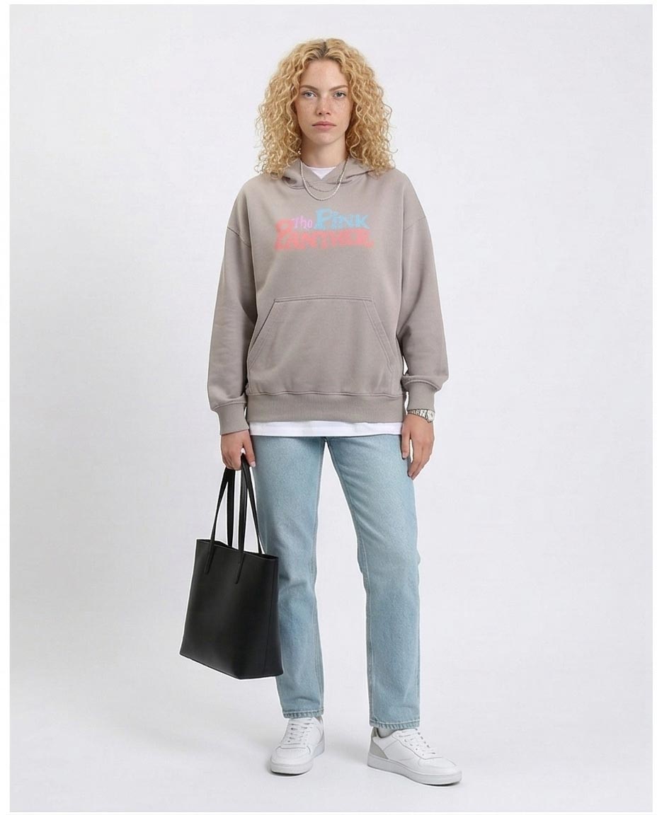R214409 - "The Pink Panther" Printed Winter Hoodie - Medium Grey