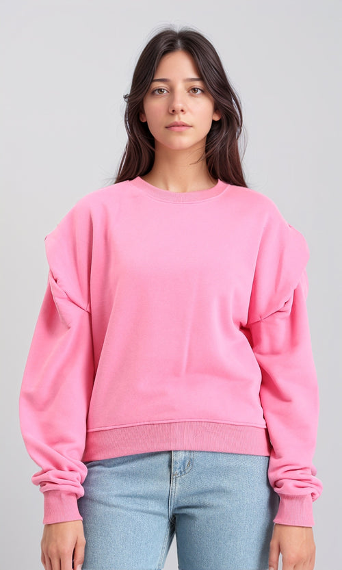 R214410 - Buffed Drop-Shoulders Solid Sweatshirt - Pink