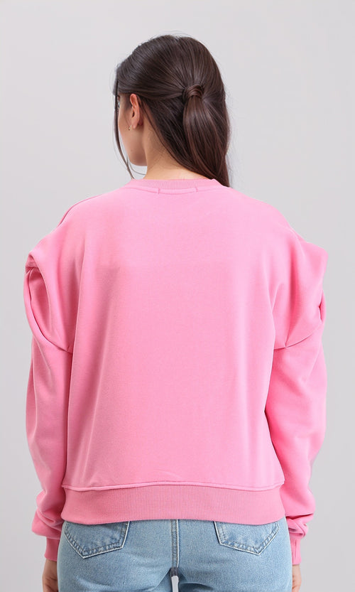 R214410 - Buffed Drop-Shoulders Solid Sweatshirt - Pink