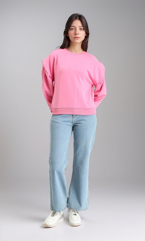 R214410 - Buffed Drop-Shoulders Solid Sweatshirt - Pink