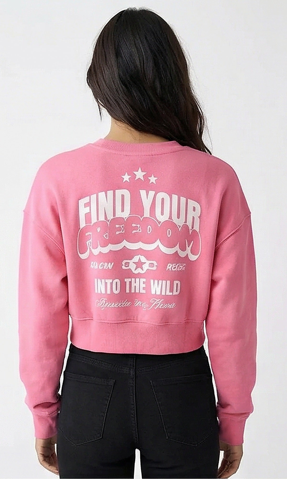 Pink Find Your Freedom Graphic Cropped Sweatshirt