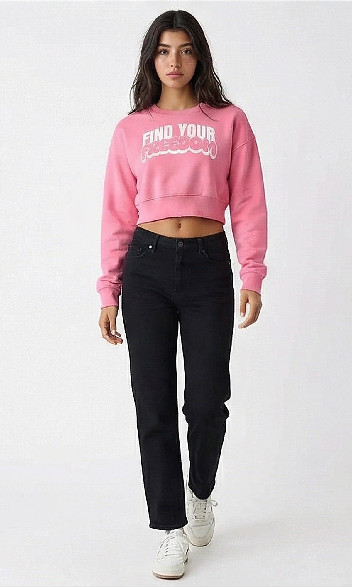Pink Find Your Freedom Graphic Cropped Sweatshirt